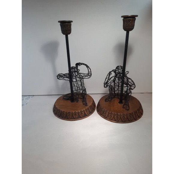 Wire Sculpted Ape Candle Holders Pair of Candlesticks - Picture 1 of 9
